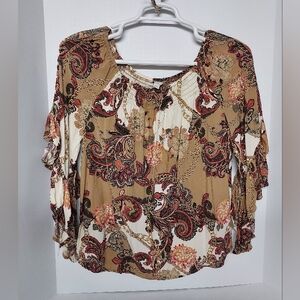 Women's Est.1946 Paisley Ruffle 3/4 Sleeve Blouse Color: Beige/Multi Size: L